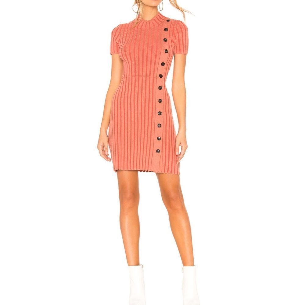 Free People Orange Lottie Rib Mini Dress New Size Small